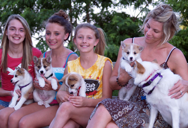 Kristy and the girsl with all four pups